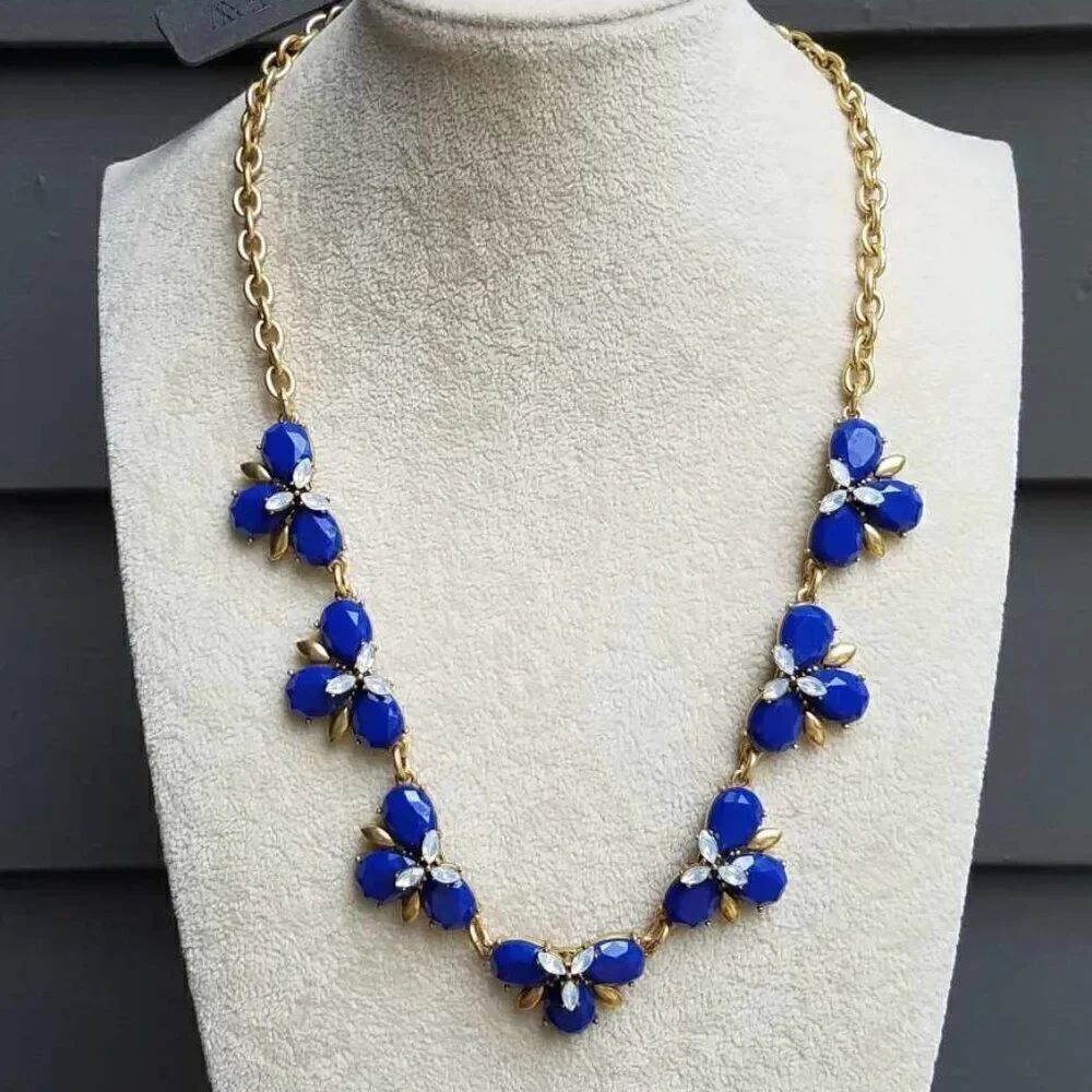 NWT J Crew Blue Stone Clear Crystal Necklaace
